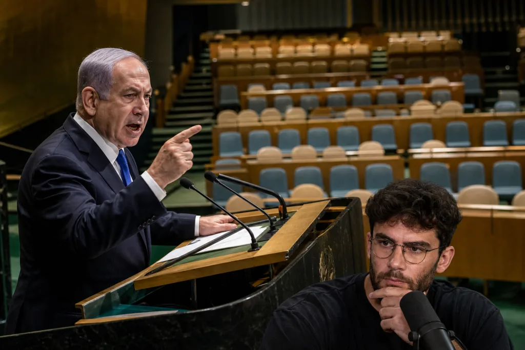 Netanyahu BM’de boş salona konuşarak Piker’i hedef aldı