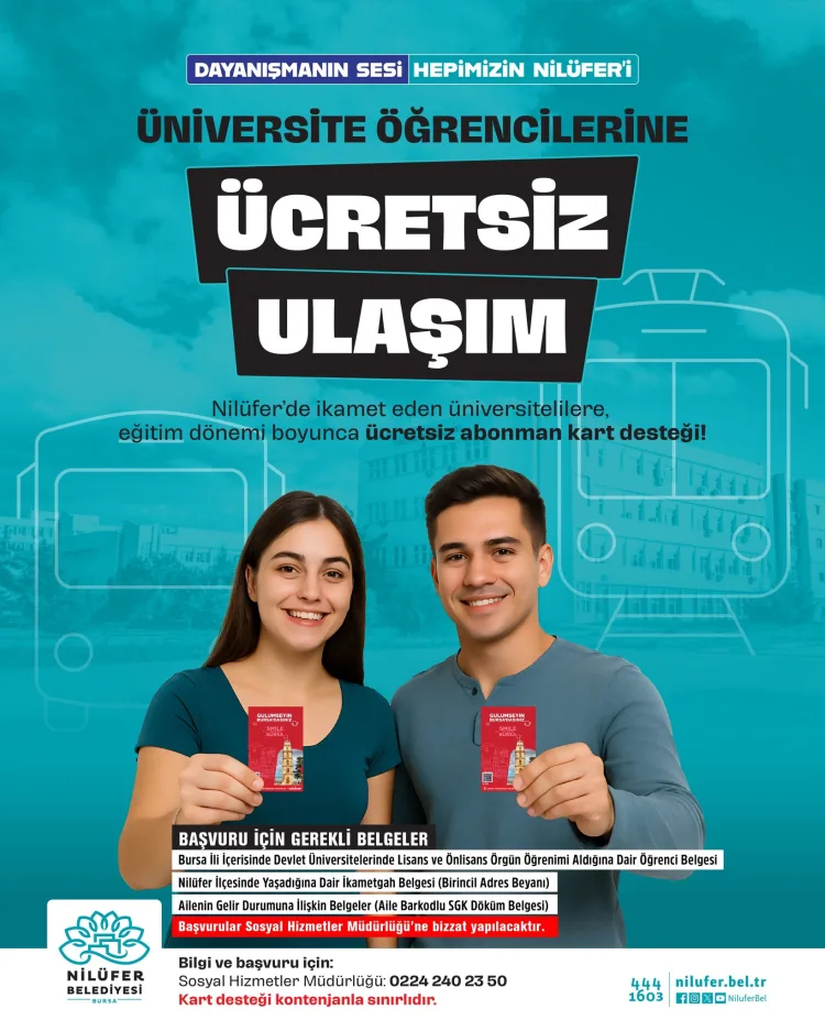 Nilüfer’den Öğrencilere Ücretsiz Ulaşım Desteği!