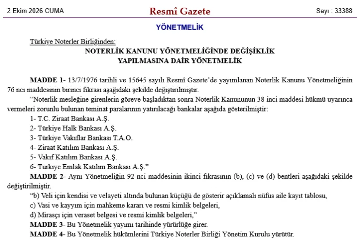 Noterlik Yönetmeliğinde Önemli Değişiklikler!