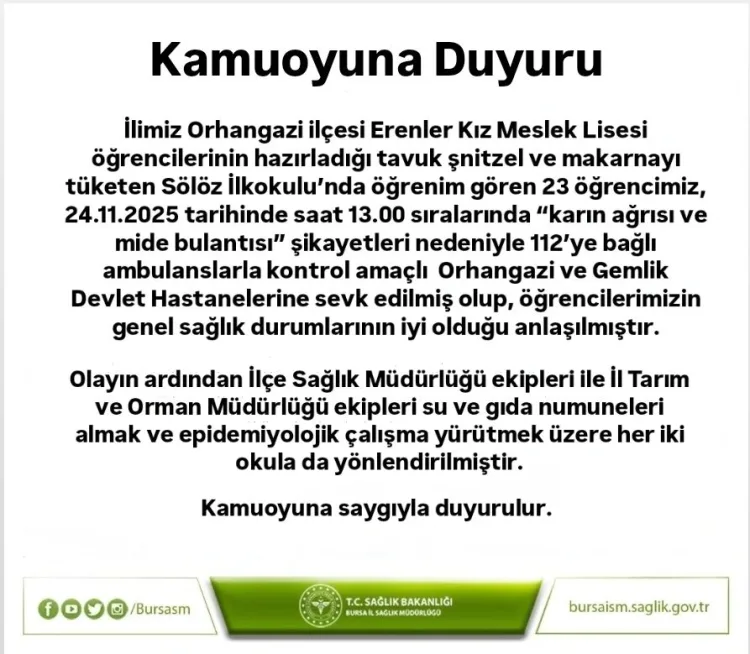 Öğle Yemeği Sonrası 23 Öğrenci Hastaneye Sevk!