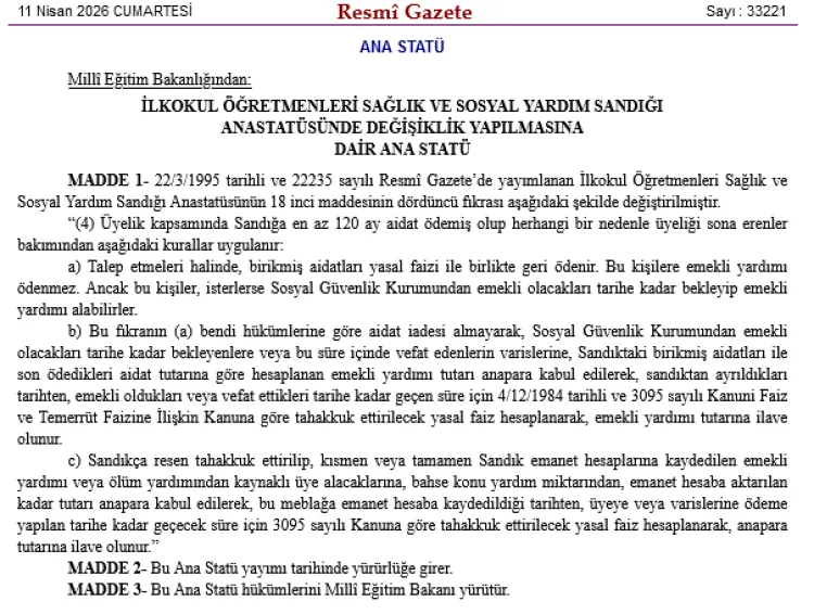 Öğretmenlere Aidat İadesi ve Emekli Yardımı Yeniliği