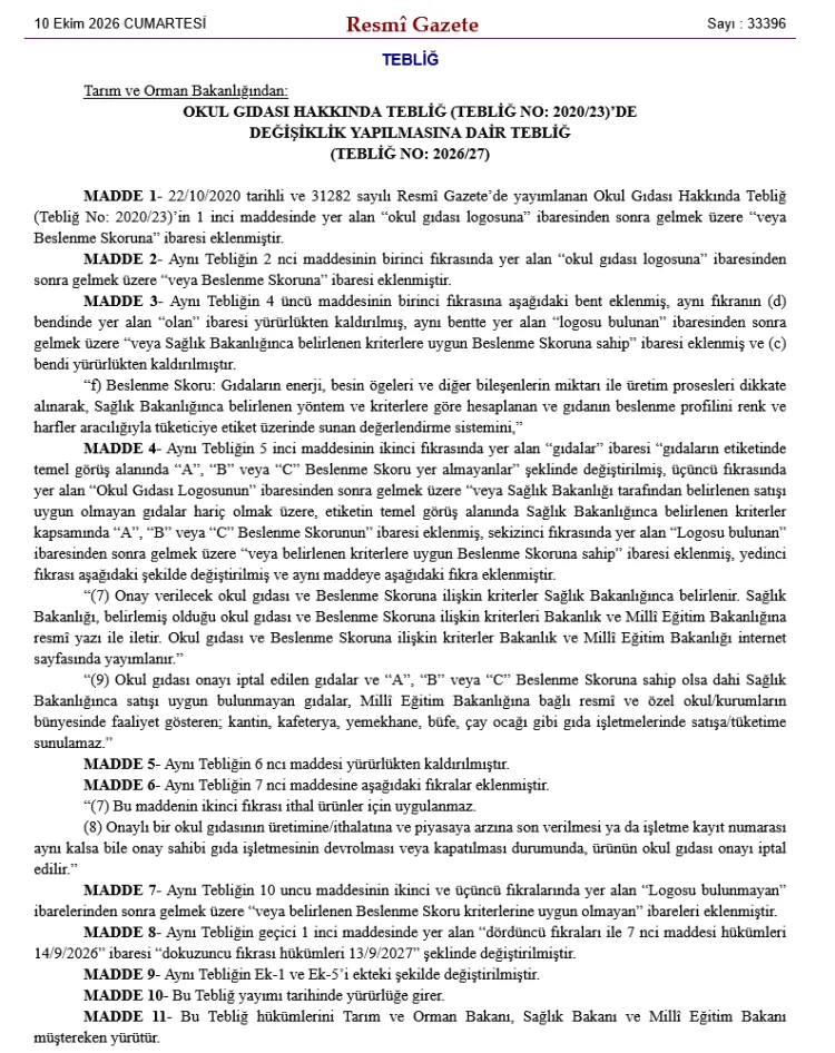 Okul Kantinlerinde Beslenme Skoru Dönemi Başladı