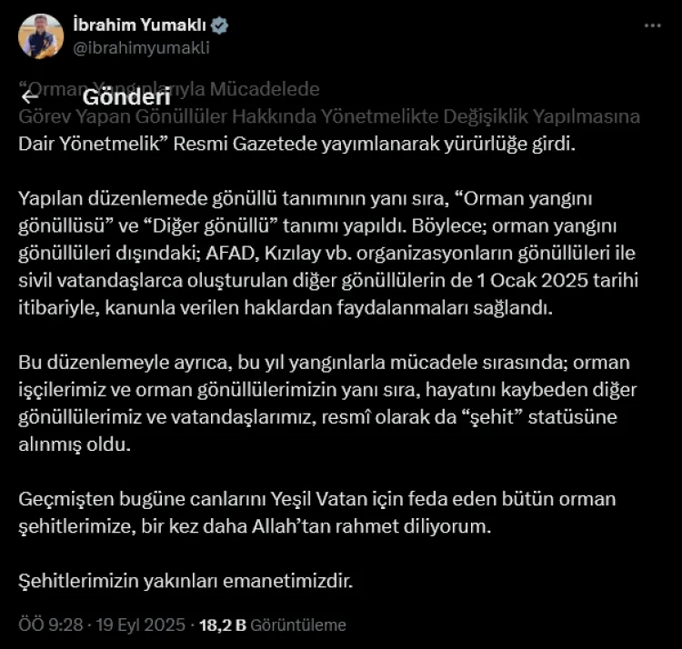 Orman Yangınları Gönüllülerine Yeni Haklar Tanındı