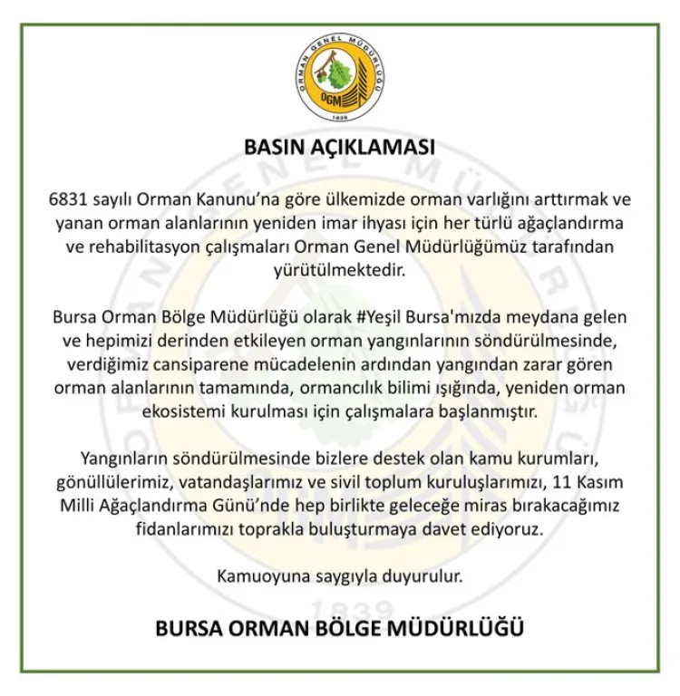 Orman Yangınlarına Karşı Fidan Dikim Daveti!