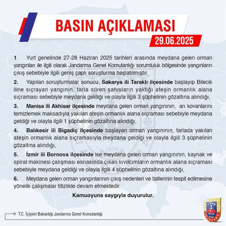 Orman Yangınlarında 11 Şüpheli Gözaltına Alındı