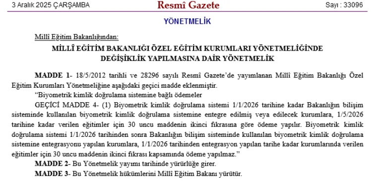 Özel Eğitimde Biyometrik Ödeme Dönemi Başlıyor!