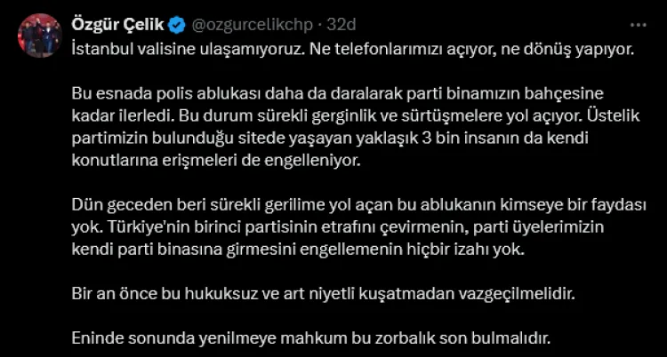 Özgür Çelik’ten Polis Ablukasına Sert Tepki!