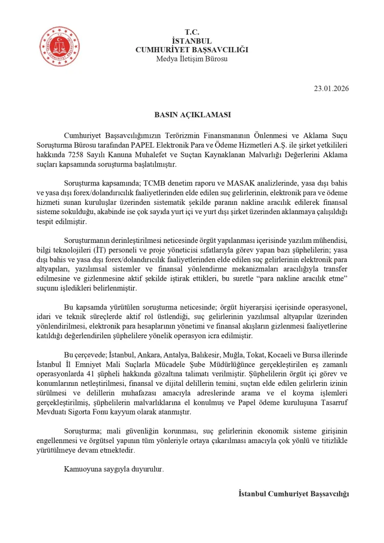 Papel Operasyonu: 41 Şüpheli Gözaltında