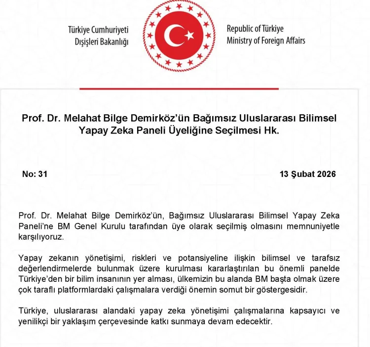 Prof. Dr. Demirköz, BM Yapay Zeka Paneline Seçildi