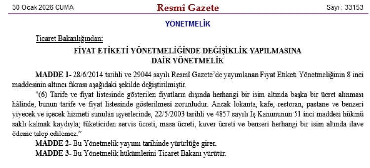Restoranlarda Ek Ücret Dönemi Sona Erdi!
