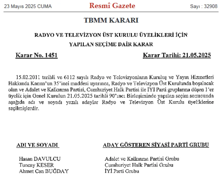 RTÜK’te Yeni Üyeler Resmi Gazete’de Açıklandı!