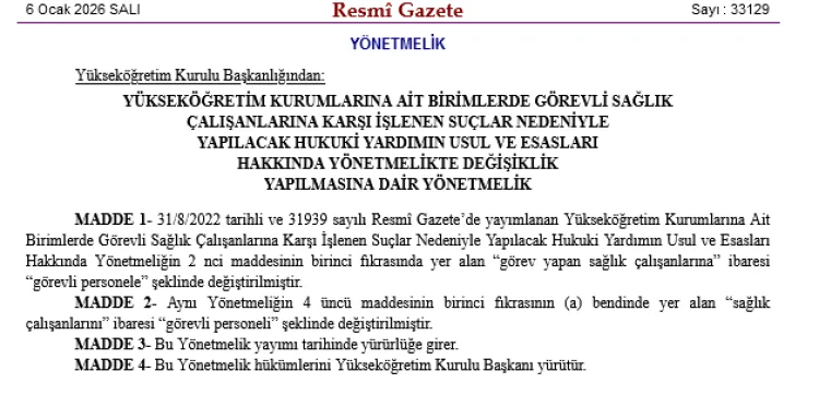 Sağlık Çalışanlarına Hukuki Yardım Kapsamı Genişledi
