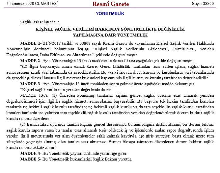 Sağlık Verileri Yönetmeliğinde Önemli Değişiklikler!