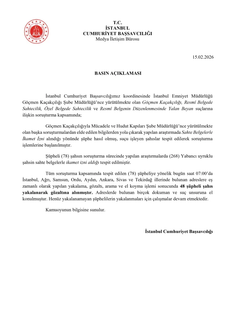 Sahte İkamet İzni Operasyonu: 48 Gözaltı!