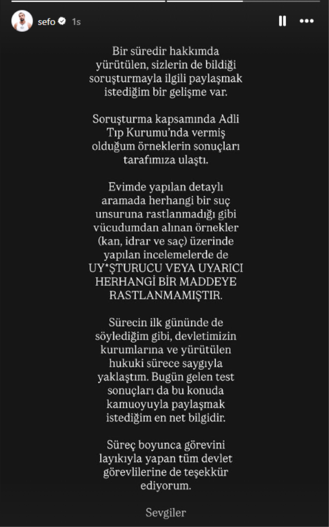 Sefo, Test Sonuçlarını Açıkladı: Negatif Kan, İdrar ve Saç Örnekleri