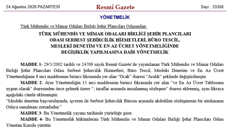 Şehir Plancıları Yönetmeliğinde Önemli Değişiklik!
