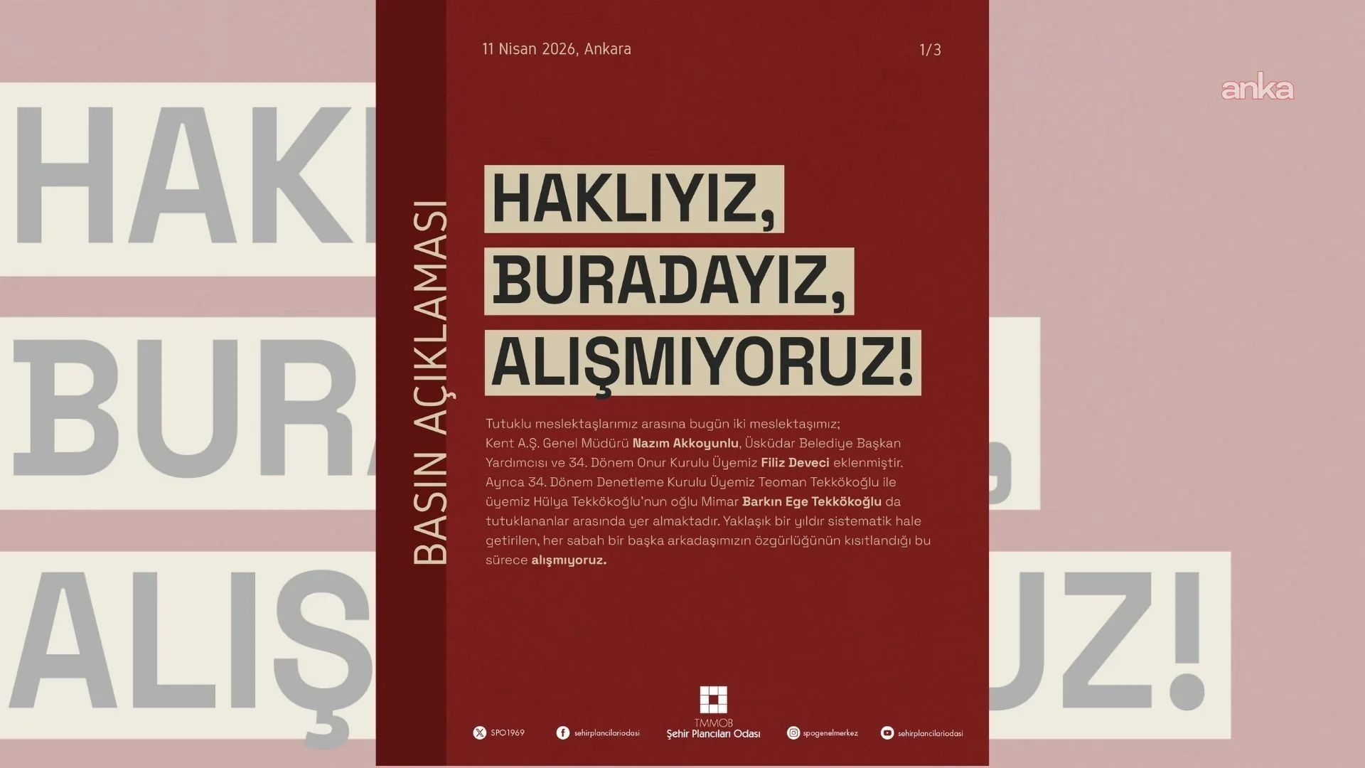 Şehir Plancılarından Tutuklamalara Sert Tepki!