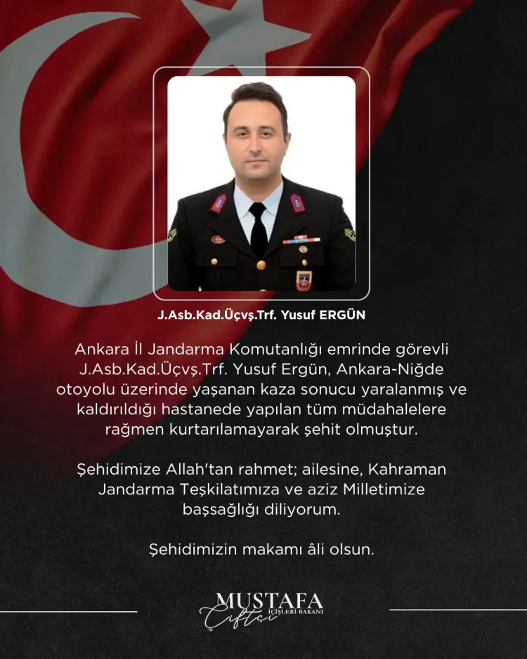 Şehit Jandarma Astsubay Yusuf Ergün’e Veda Mesajı