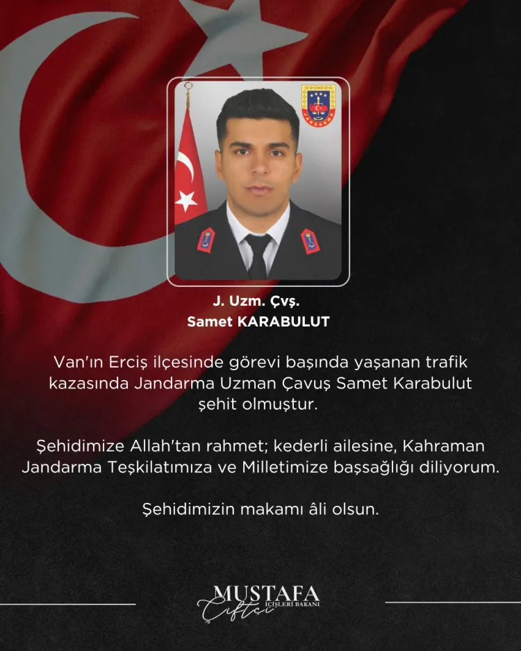 Şehit Jandarma Uzman Çavuş Karabulut’a Taziye Mesajı