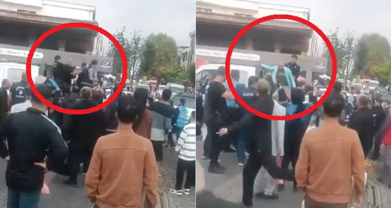 Seyyar satıcı ile zabıta arasındaki arbede kamerada