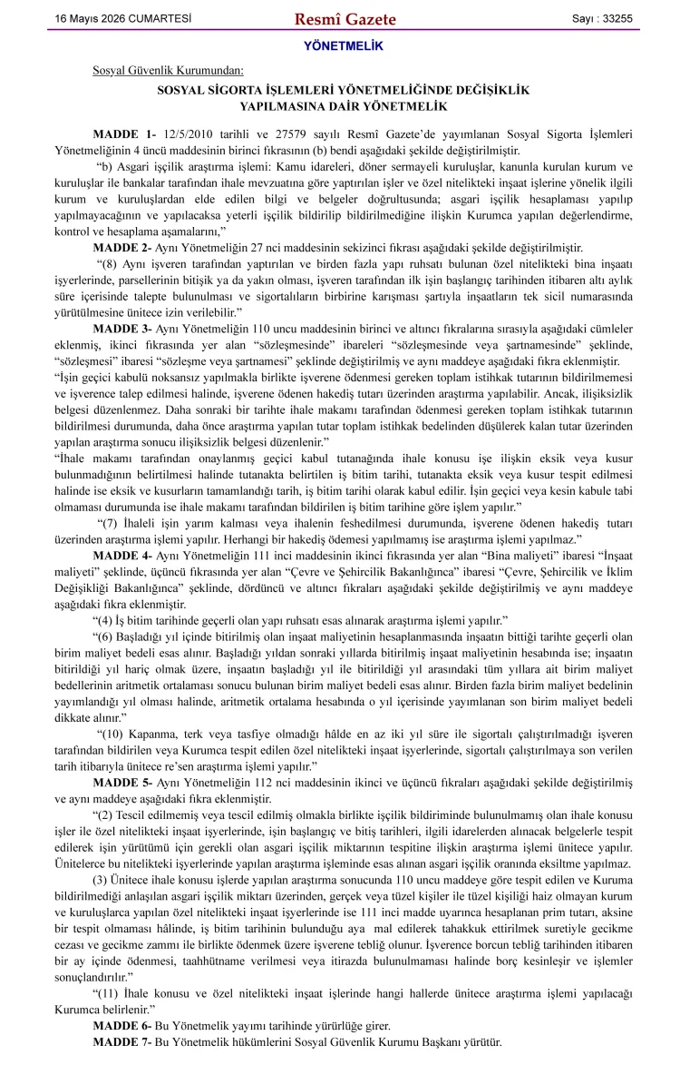 SGK’dan İnşaat İşlerine Yeni Düzenleme!