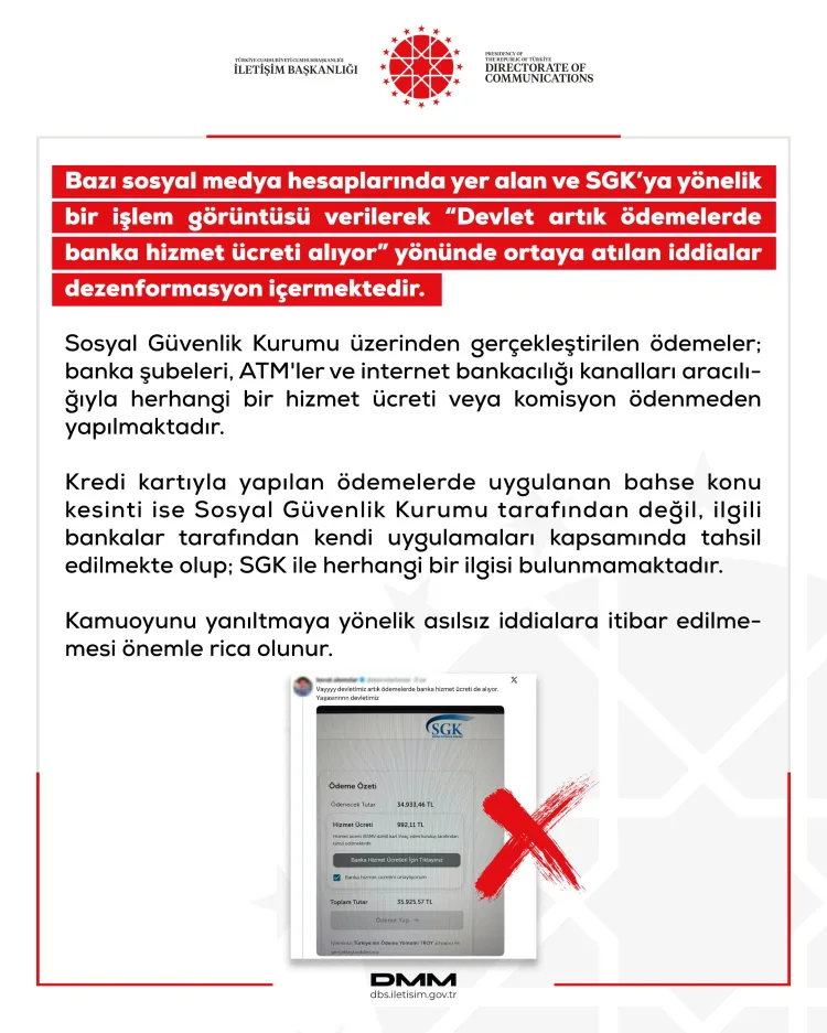 SGK Ödemelerinde Banka Ücreti İddiaları Asılsız!