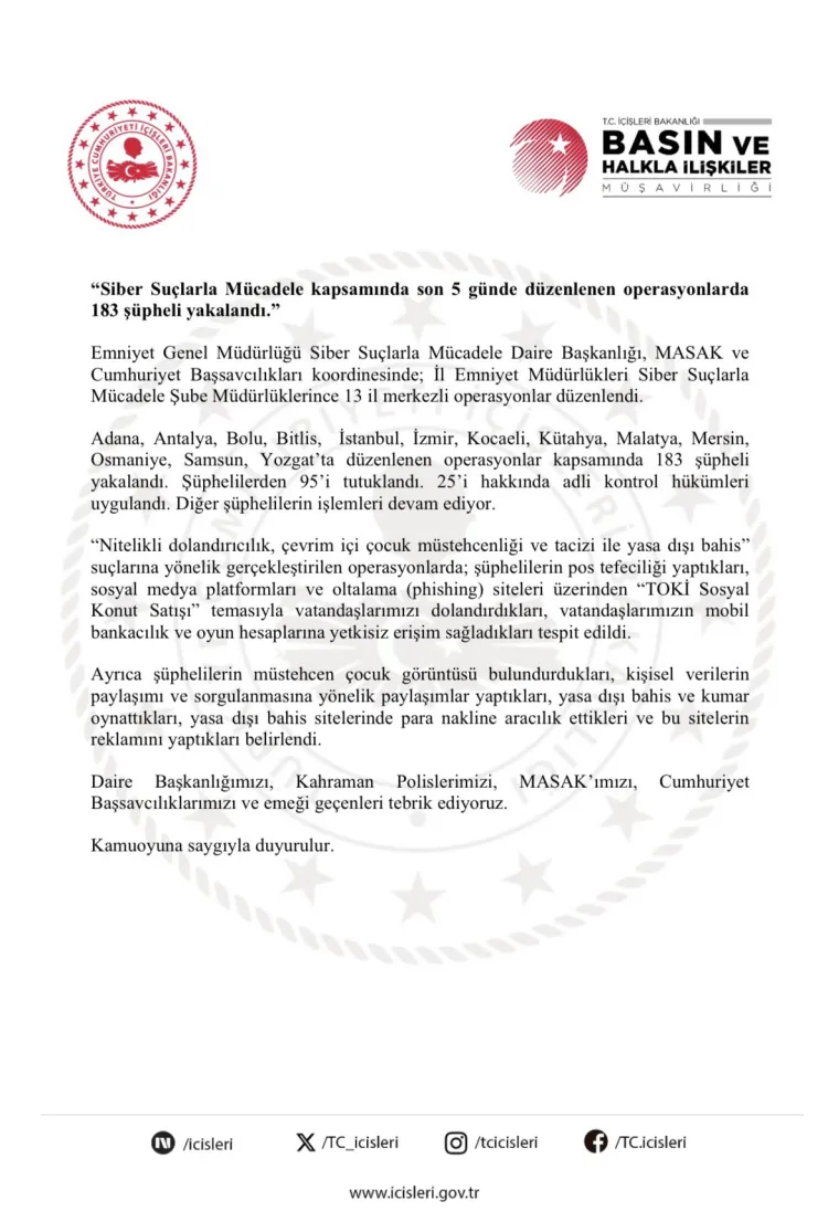 Siber Suçlara Gece Yarısı Darbe: 183 Gözaltı!