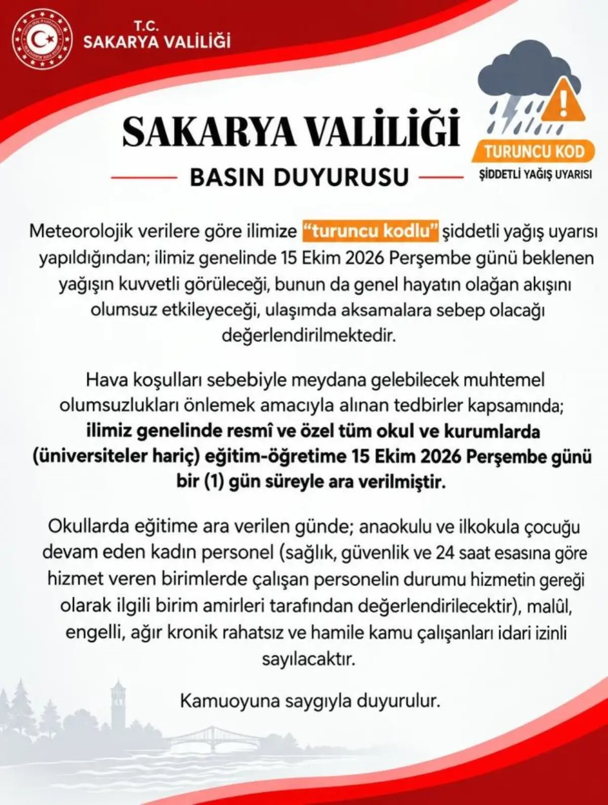 Sakarya ve Zonguldak ta eğitime bir gün ara verildi 2