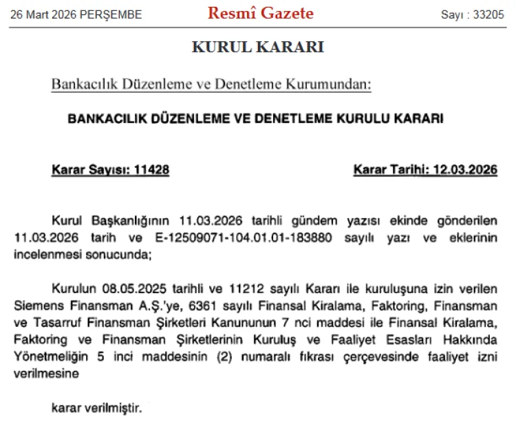 Siemens Finansman AŞ’ye Faaliyet İzni Verildi!