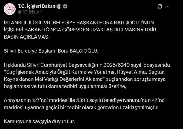 Silivri Belediye Başkanı Görevden Uzaklaştırıldı