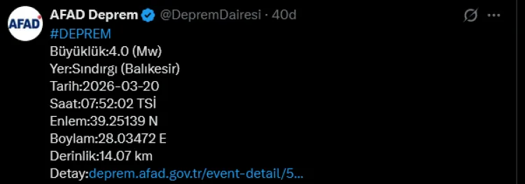 Sındırgı’da 4.0 Büyüklüğünde Deprem Meydana Geldi!