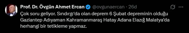 Sındırgı Depremi: Ercan’dan Çarpıcı Açıklamalar