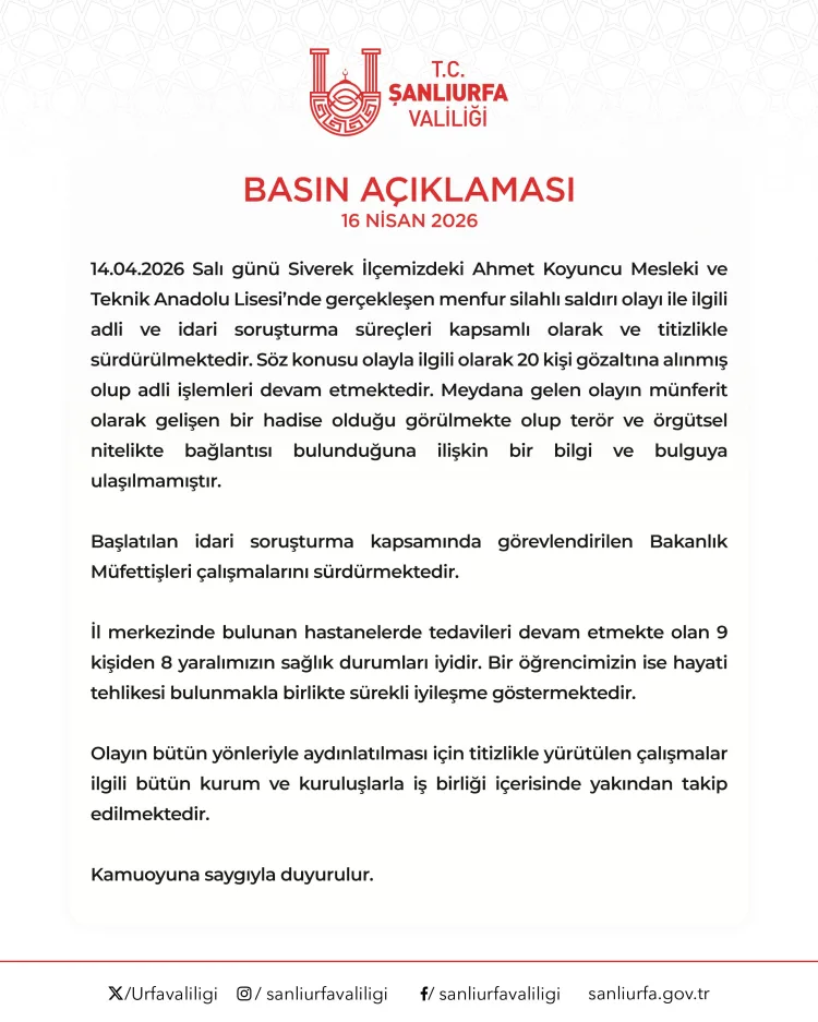 Siverek’teki silahlı saldırıda 20 gözaltı!