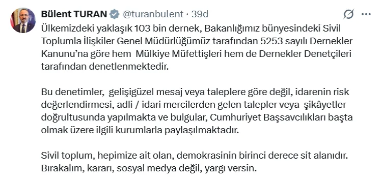 Sosyal Medya Değil, Yargı Dernekleri Denetlesin