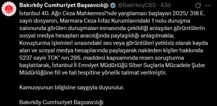 Sosyal Medyada Duruşma Görüntülerine Soruşturma