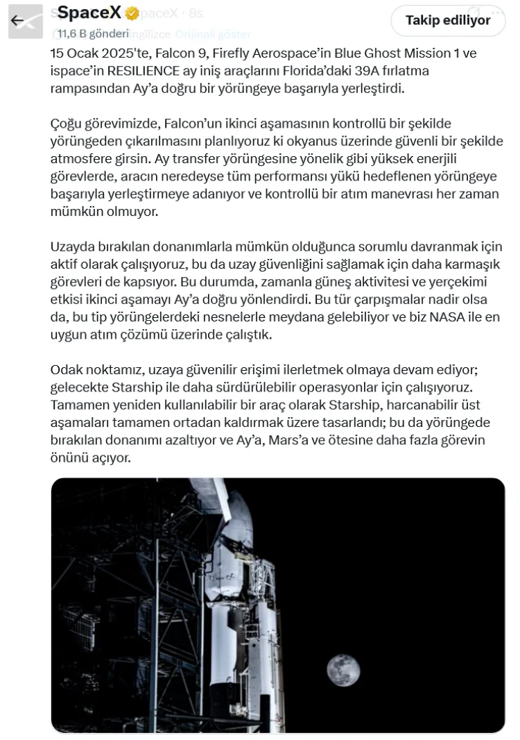 SpaceX Ay’a Yöneldi: Falcon 9 Görevi Başarıyla Tamamlandı