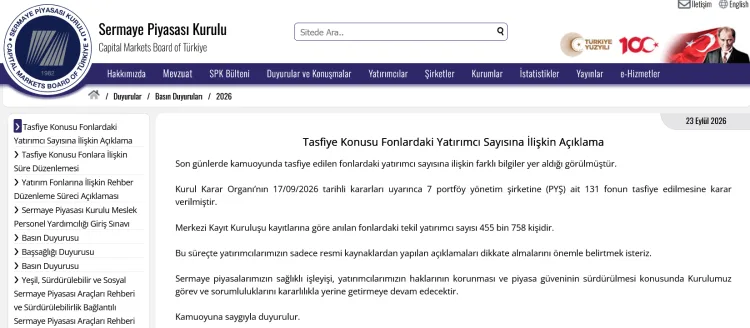 SPK’dan Tasfiye Edilen Fonlar Hakkında Açıklama