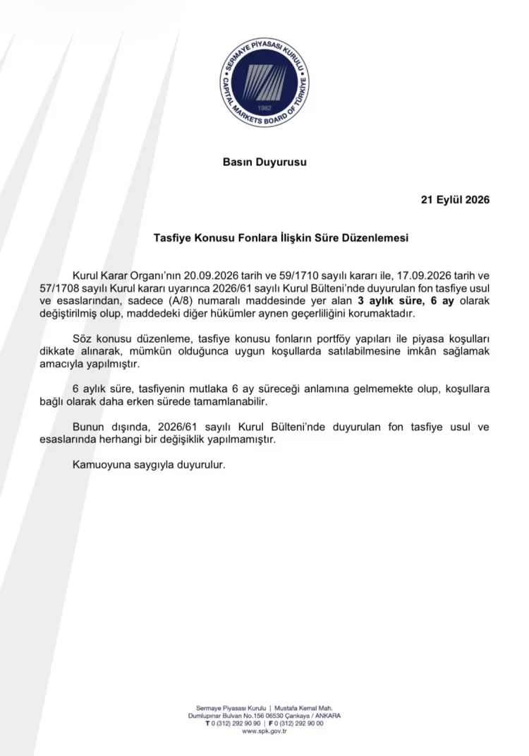 SPK’dan Tasfiye Süresine 6 Ay Uzatma!