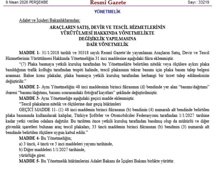 Standart Dışı Plakalar Ücretsiz Yenilenecek!