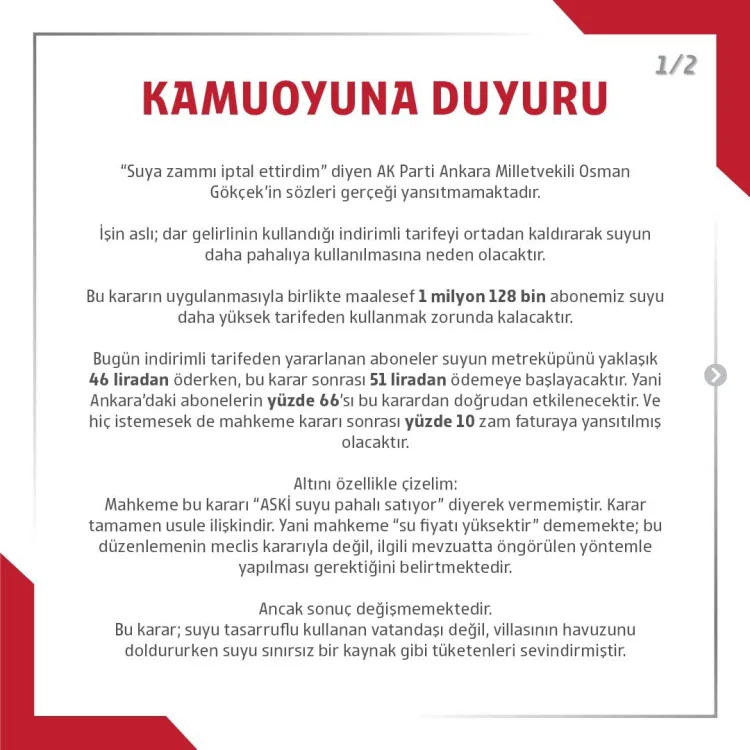 Su Zammı İptali Açıklaması Gerçekleri Çarpıtıyor!