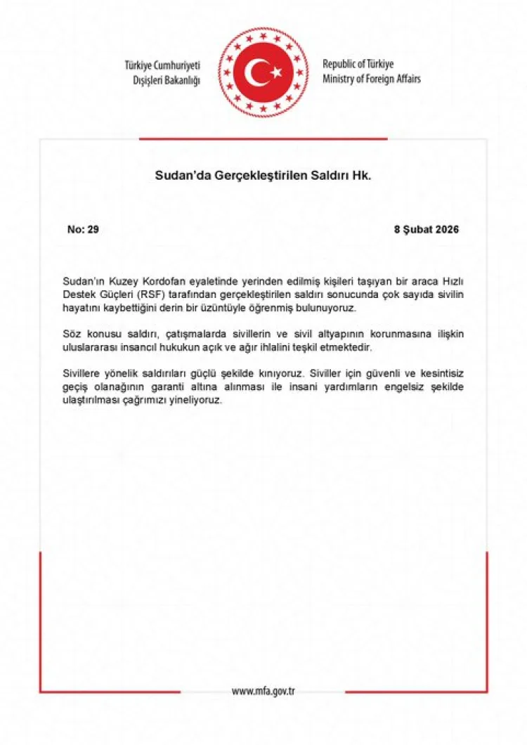 Sudan’daki Sivil Saldırıyı Kınayan Türkiye Açıklama Yaptı