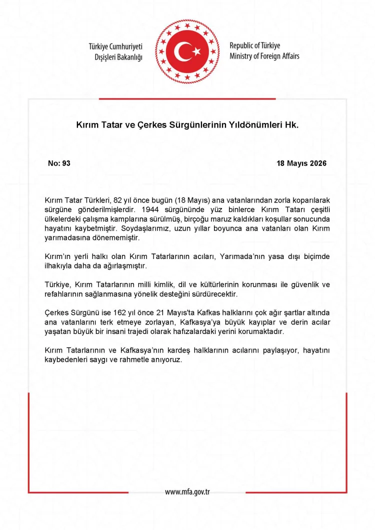 Sürgünlerin 82 ve 162. Yılında Anma Mesajı