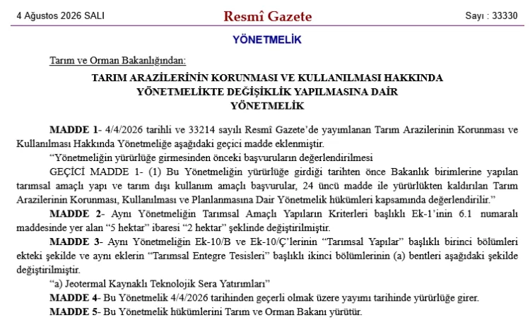 Tarım ve Su Havzalarında Yeni Koruma Düzenlemeleri