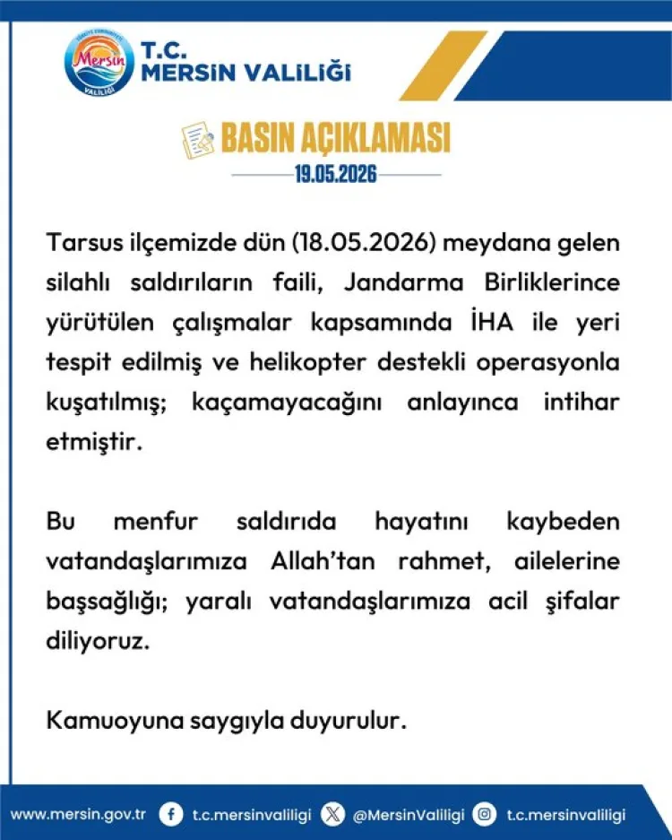 Tarsus’taki Silahlı Saldırının Faili Ölü Ele Geçirildi!