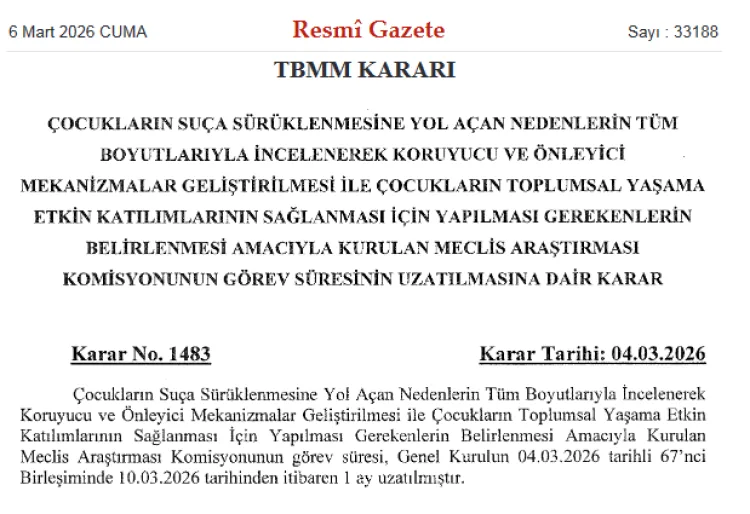 TBMM’de Çocuk Suçları Araştırma Süresi Uzatıldı