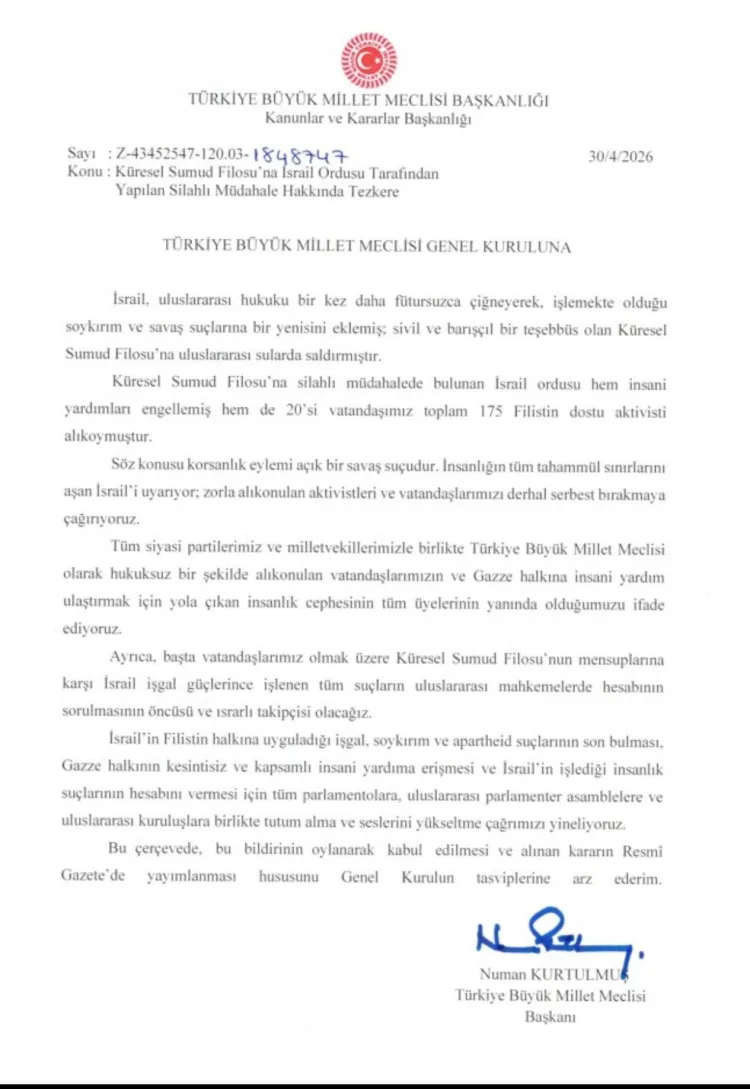 TBMM’den İsrail’e Sert Tepki: Savaş Suçu İhlali!