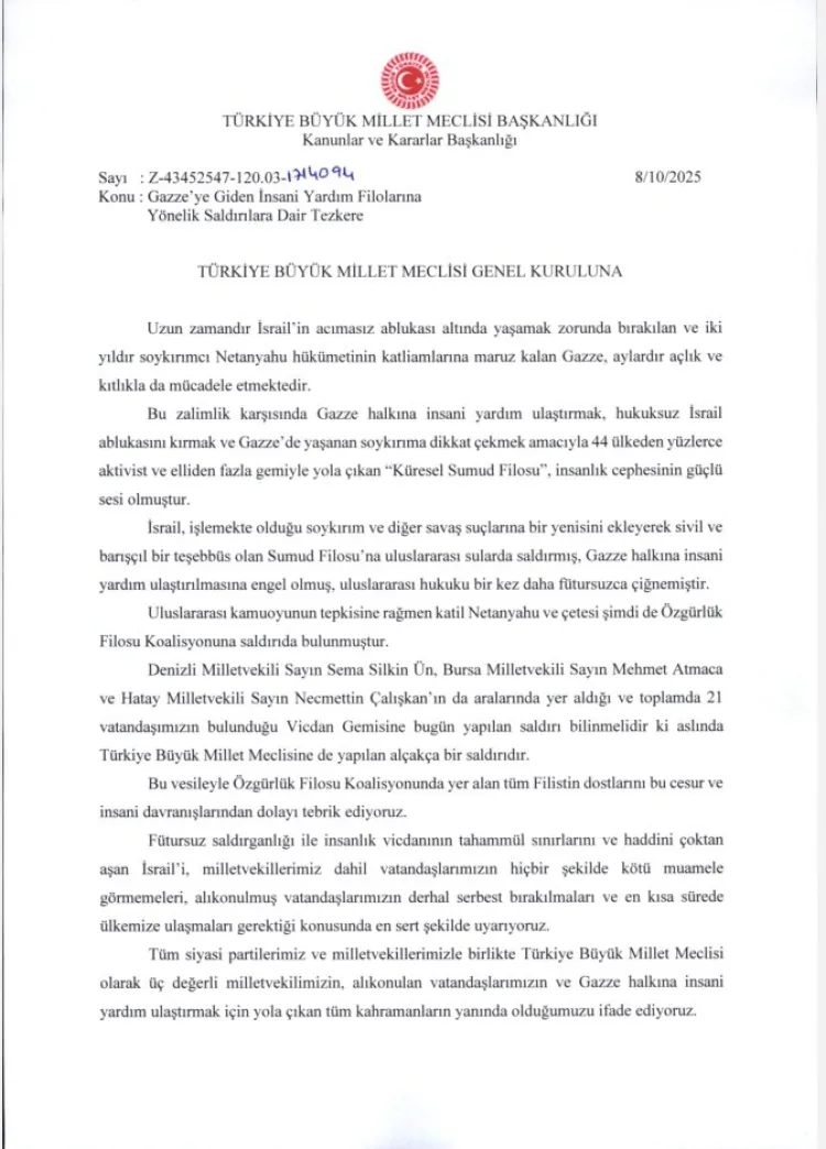TBMM, İsrail’in Gazze Saldırılarını Kınadı