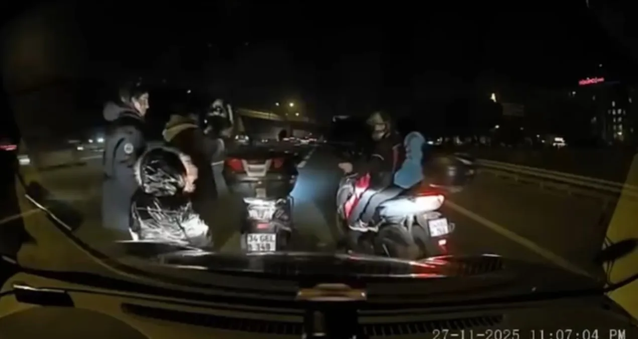 TEM Otoyolu’nda Motosikletle Tehlikeli Tartışma!