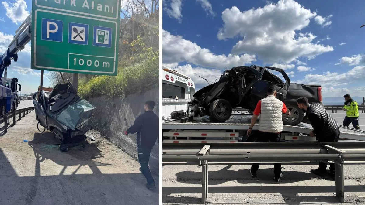 TEM Otoyolu’nda Otomobil Yön Levhasına Saplandı