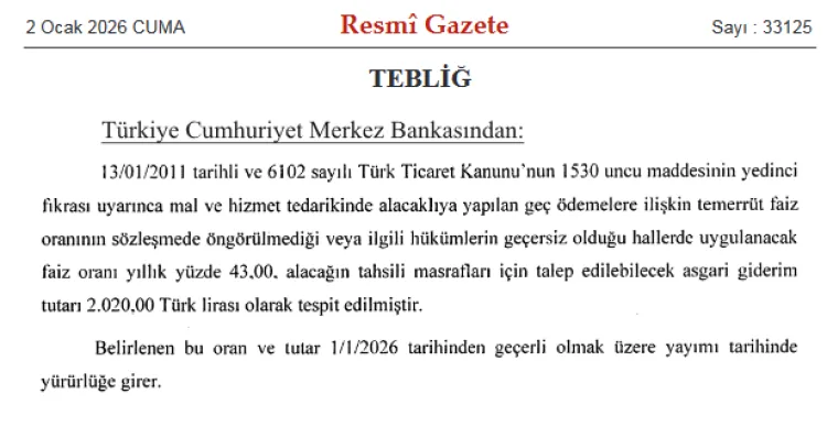 Temerrüt Faizi 2026’da Yüzde 43’e Düşürüldü!